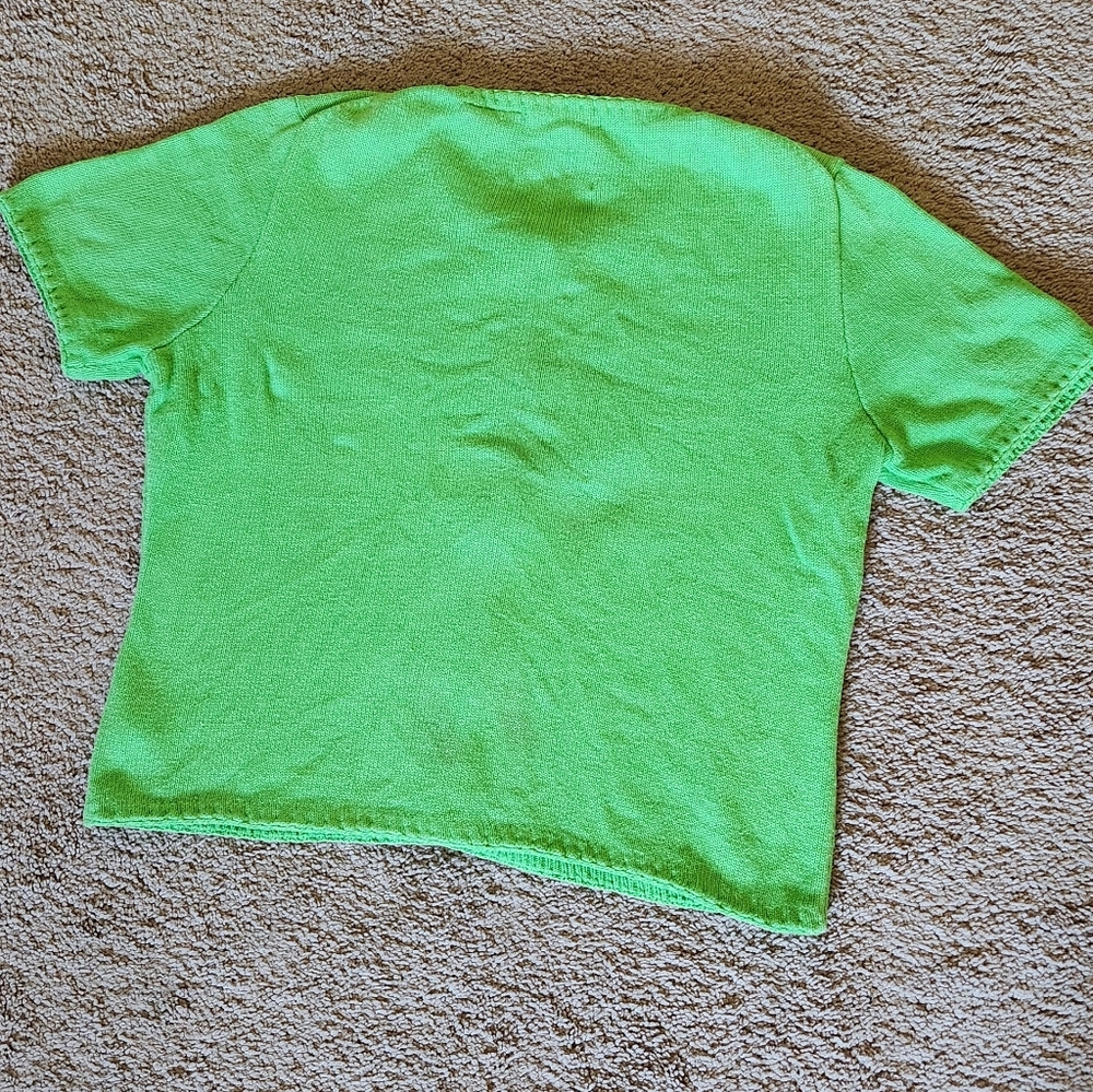 Vtg Michael Simon Kelly Green Cotton Farm Animals Cardigan Yarn Zoo Spring Med - Picture 6 of 8